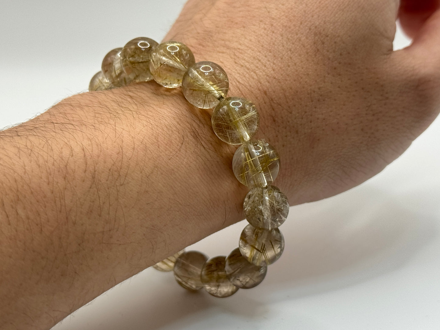 ゴールド ルチル クォーツ  金線入水晶 ブレスレット　12mm 16cm 43g ブラジル産