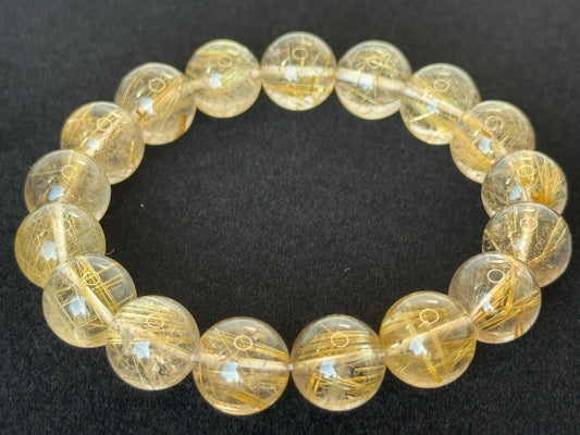 ゴールド ルチル クォーツ  金線入水晶 ブレスレット　12mm 16cm 43g ブラジル産