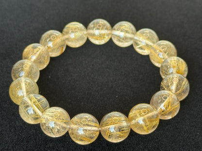 ゴールド ルチル クォーツ  金線入水晶 ブレスレット　12mm 16cm 43g ブラジル産